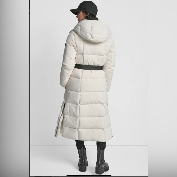 ❄️ NWT DKNY Cream Long Heavyweight Bomber Puffer Parka Down Filled Coat Jacket - Picture 9 of 9